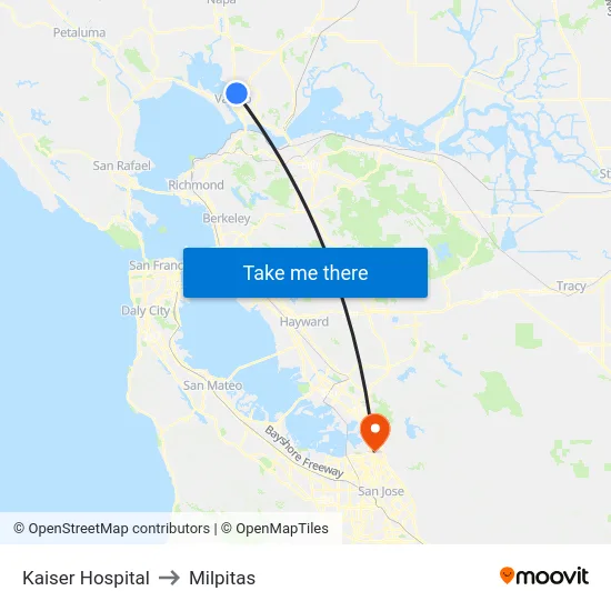 Kaiser Hospital to Milpitas map