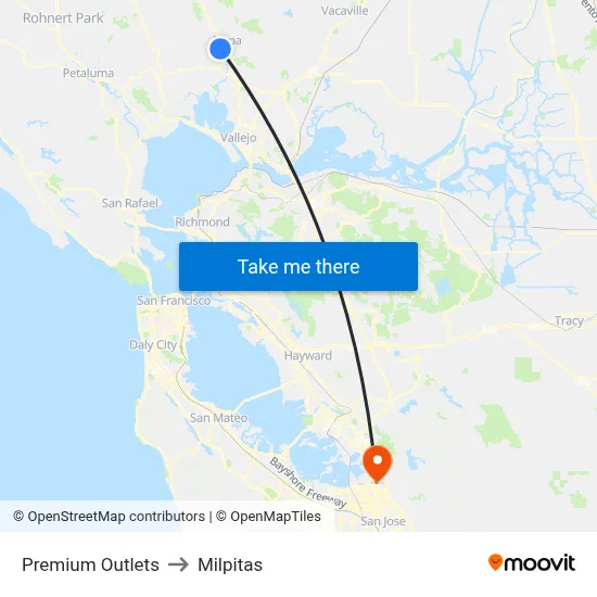 Premium Outlets to Milpitas map