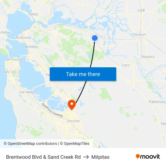 Brentwood Blvd & Sand Creek Rd to Milpitas map