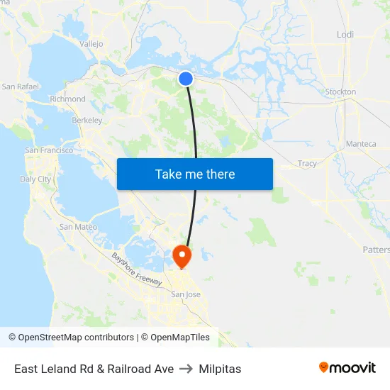 East Leland Rd & Railroad Ave to Milpitas map