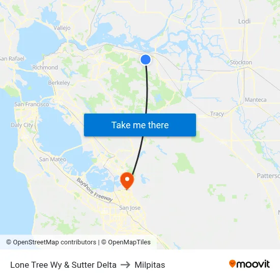 Lone Tree Wy & Sutter Delta to Milpitas map