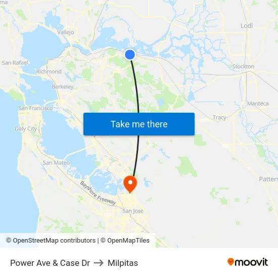 Power Ave & Case Dr to Milpitas map