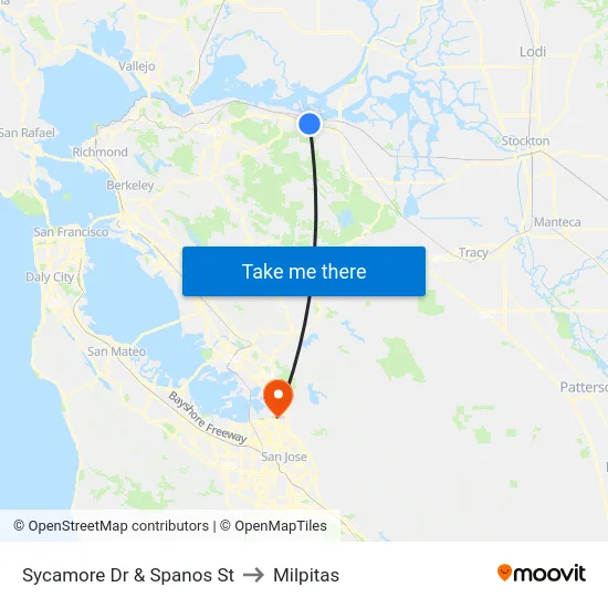 Sycamore Dr & Spanos St to Milpitas map
