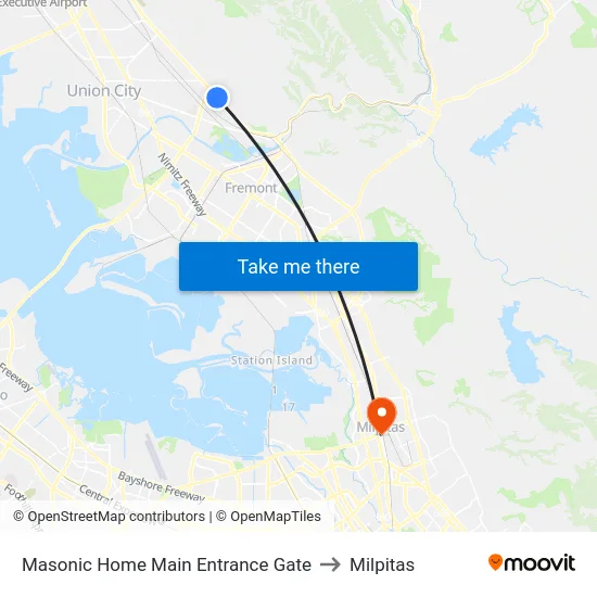 Masonic Home Main Entrance Gate to Milpitas map
