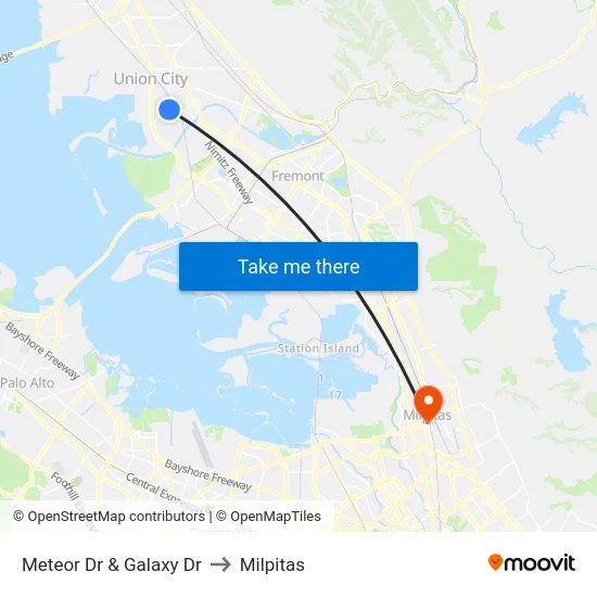 Meteor Dr & Galaxy Dr to Milpitas map