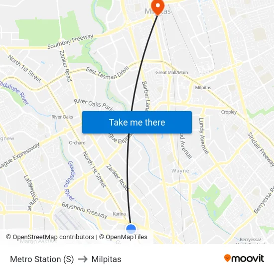Metro Station (S) to Milpitas map