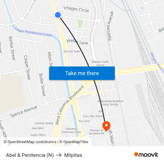 Abel & Penitencia (N) to Milpitas map