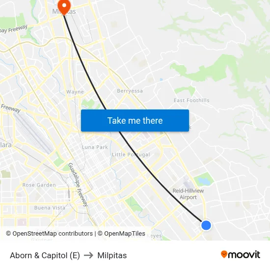 Aborn & Capitol (E) to Milpitas map