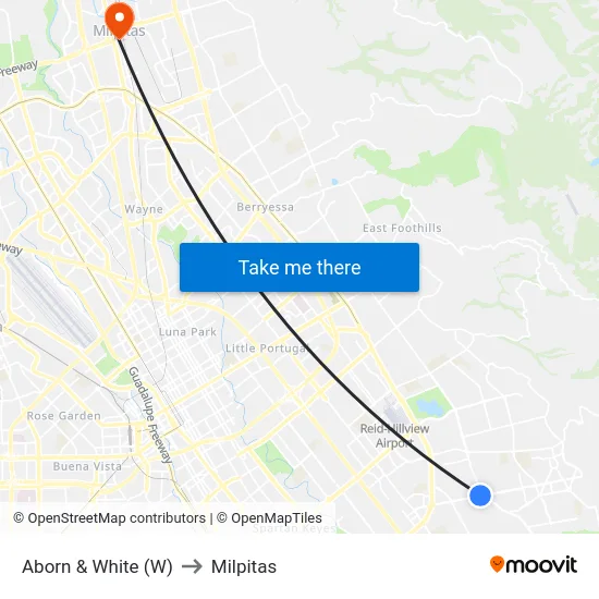 Aborn & White (W) to Milpitas map