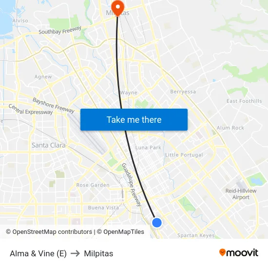 Alma & Vine (E) to Milpitas map