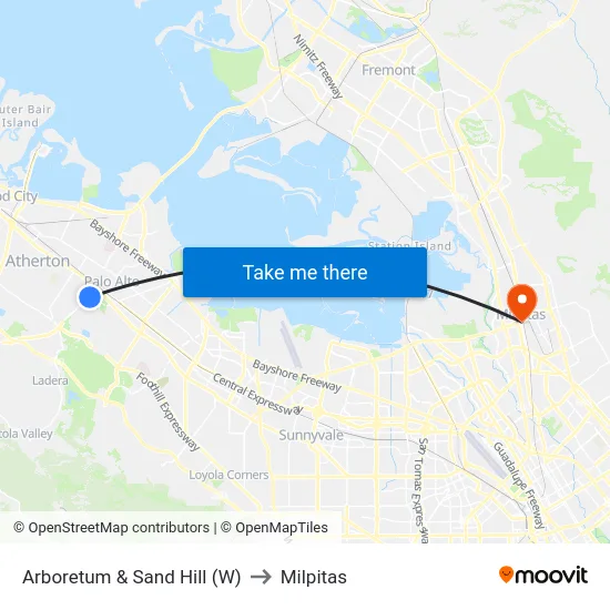 Arboretum & Sand Hill (W) to Milpitas map