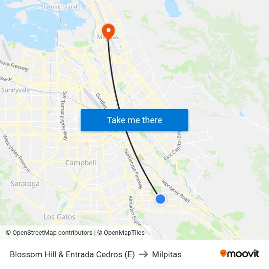 Blossom Hill & Entrada Cedros (E) to Milpitas map