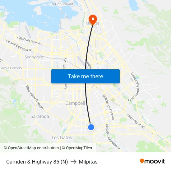 Camden & Highway 85 (N) to Milpitas map