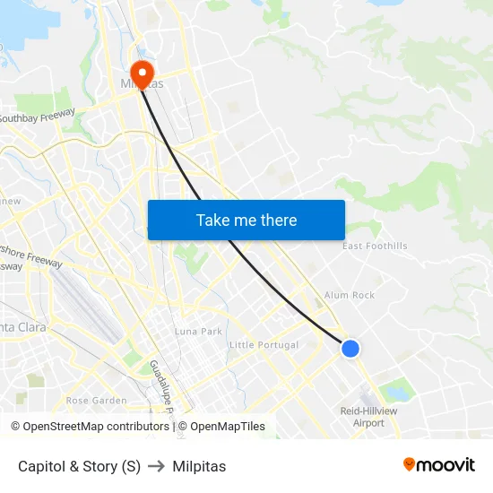 Capitol & Story (S) to Milpitas map