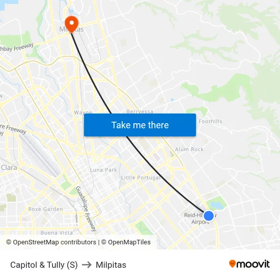 Capitol & Tully (S) to Milpitas map