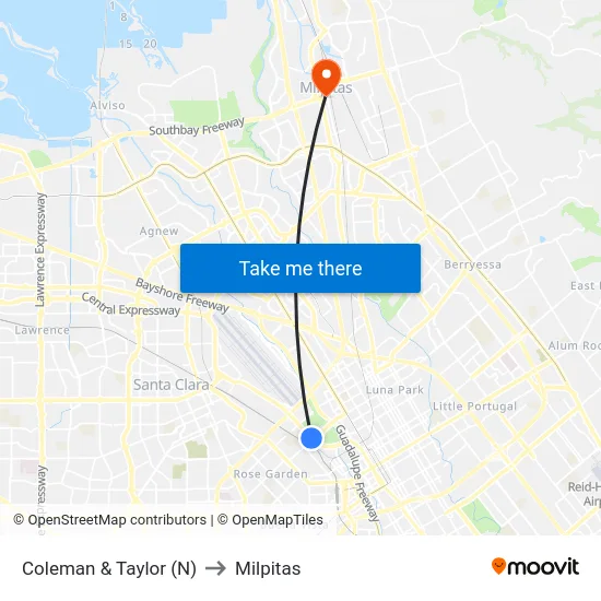 Coleman & Taylor (N) to Milpitas map