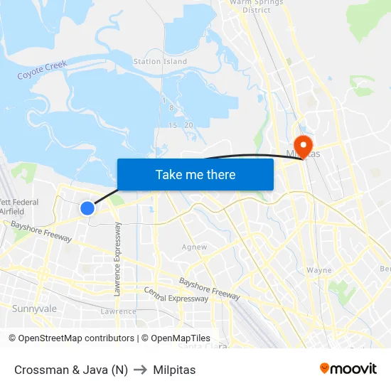 Crossman & Java (N) to Milpitas map