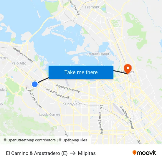 El Camino & Arastradero (E) to Milpitas map