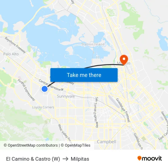 El Camino & Castro (W) to Milpitas map