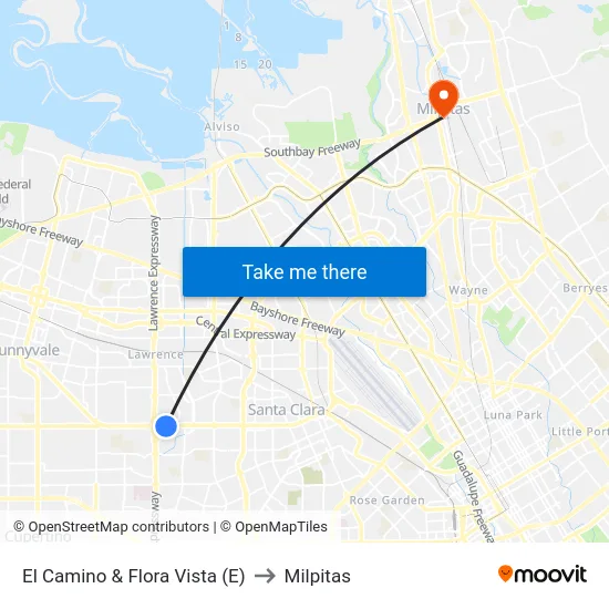 El Camino & Flora Vista (E) to Milpitas map