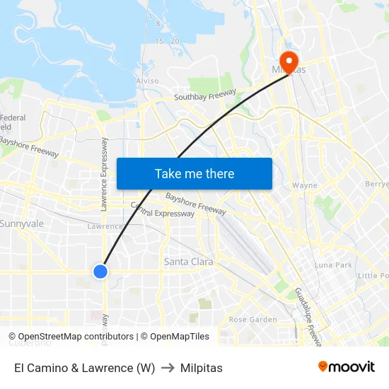 El Camino & Lawrence (W) to Milpitas map