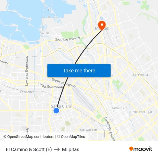El Camino & Scott (E) to Milpitas map