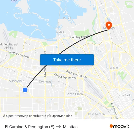 El Camino & Remington (E) to Milpitas map
