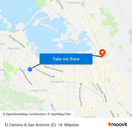 El Camino & San Antonio (E) to Milpitas map