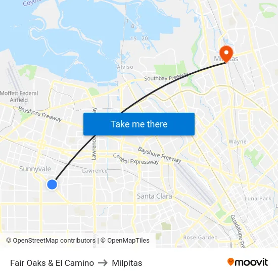 Fair Oaks & El Camino to Milpitas map