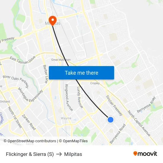 Flickinger & Sierra (S) to Milpitas map