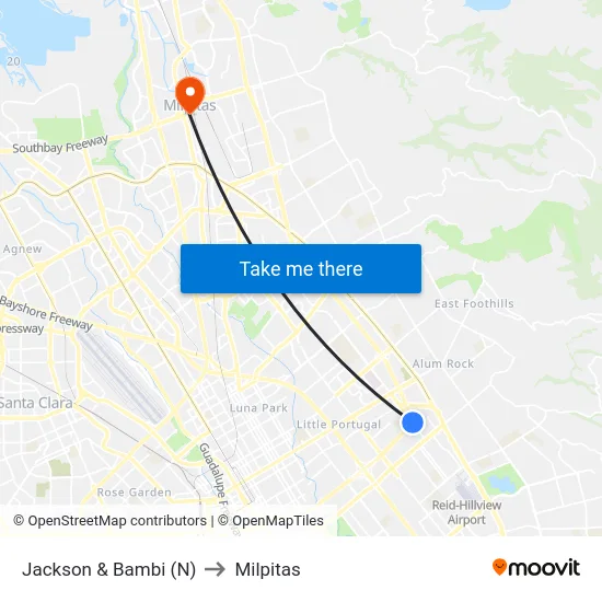 Jackson & Bambi (N) to Milpitas map