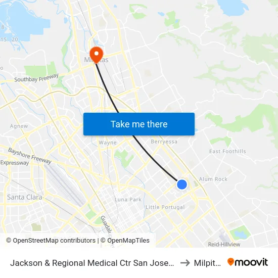 Jackson & Regional Medical Ctr San Jose (S) to Milpitas map