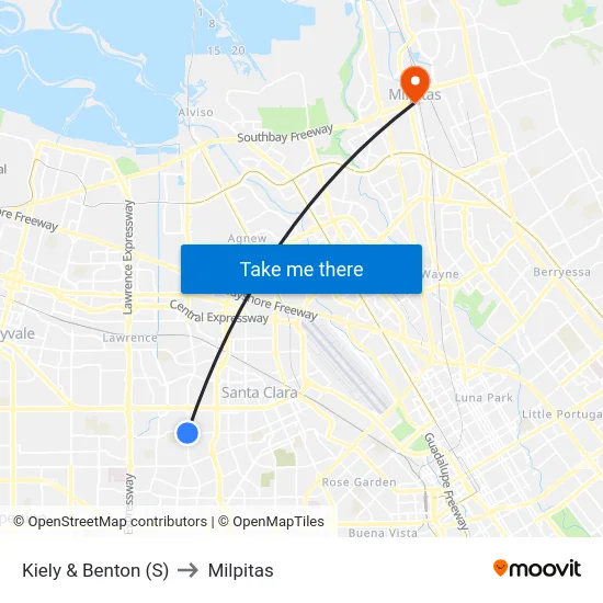 Kiely & Benton (S) to Milpitas map