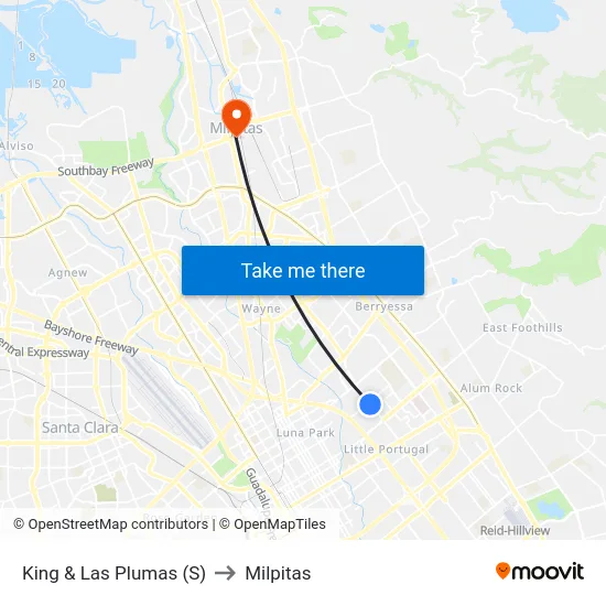 King & Las Plumas (S) to Milpitas map