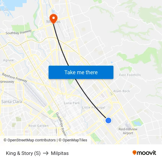 King & Story (S) to Milpitas map