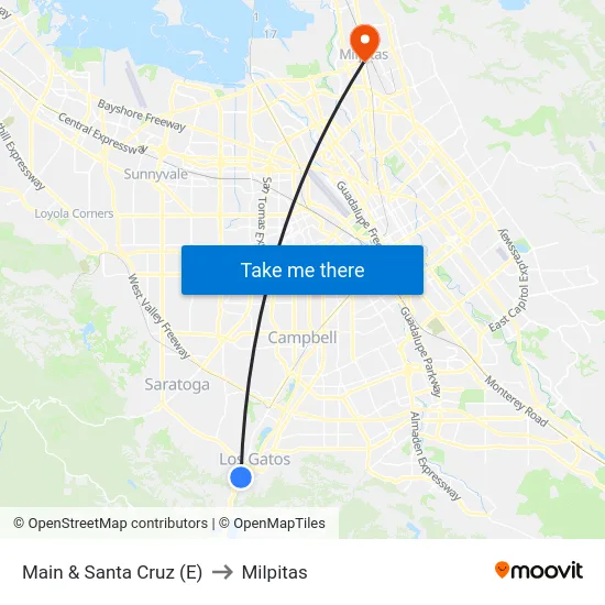 Main & Santa Cruz (E) to Milpitas map
