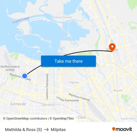 Mathilda & Ross (S) to Milpitas map