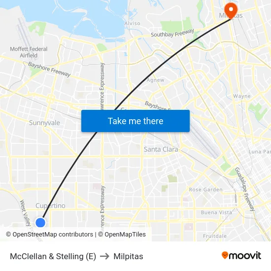 McClellan & Stelling (E) to Milpitas map