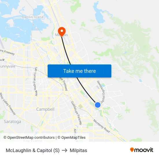 McLaughlin & Capitol (S) to Milpitas map