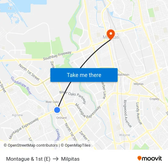 Montague & 1st (E) to Milpitas map