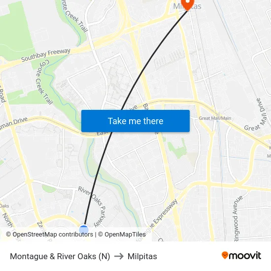 Montague & River Oaks (N) to Milpitas map