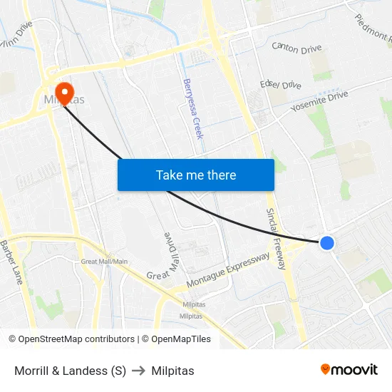 Morrill & Landess (S) to Milpitas map
