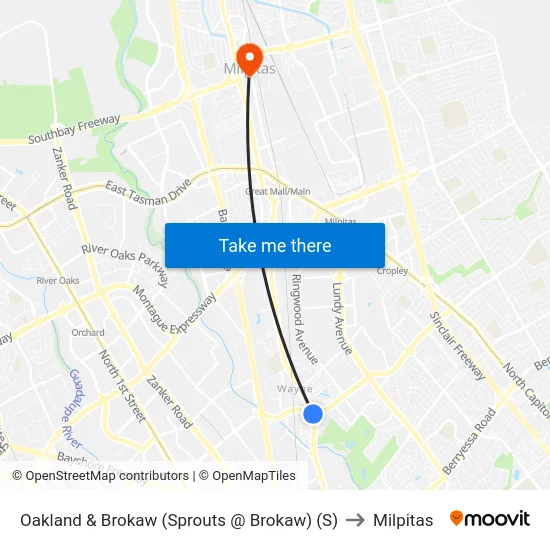 Oakland & Brokaw (Sprouts @ Brokaw) (S) to Milpitas map