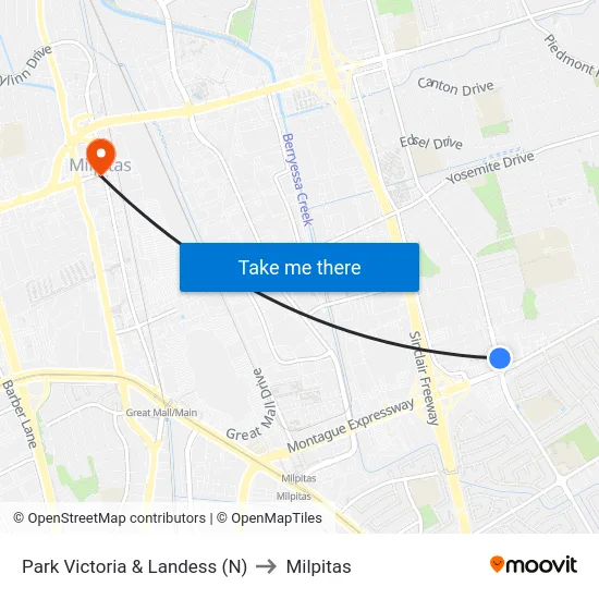 Park Victoria & Landess (N) to Milpitas map