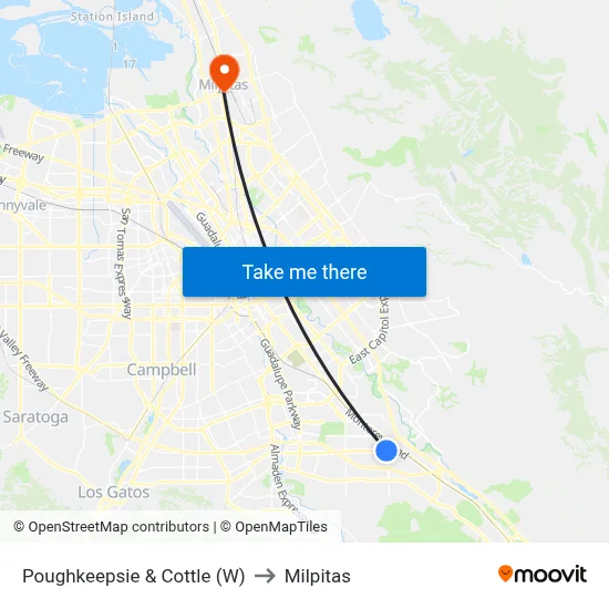 Poughkeepsie & Cottle (W) to Milpitas map
