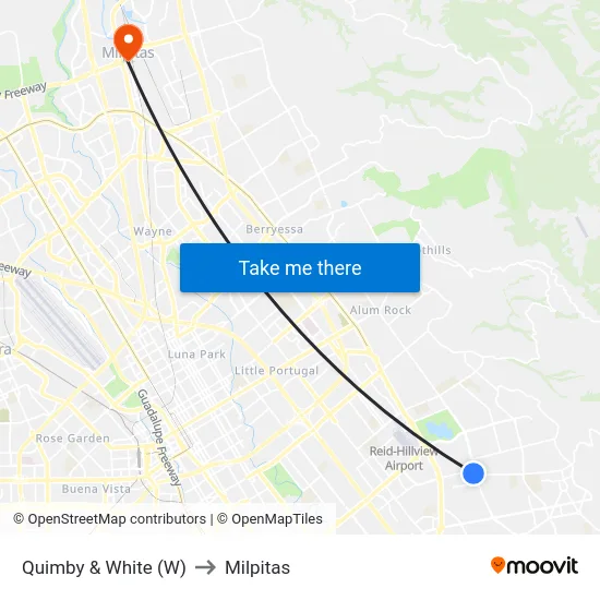 Quimby & White (W) to Milpitas map