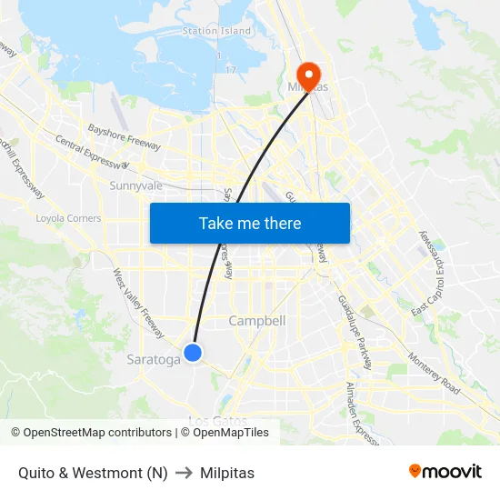 Quito & Westmont (N) to Milpitas map