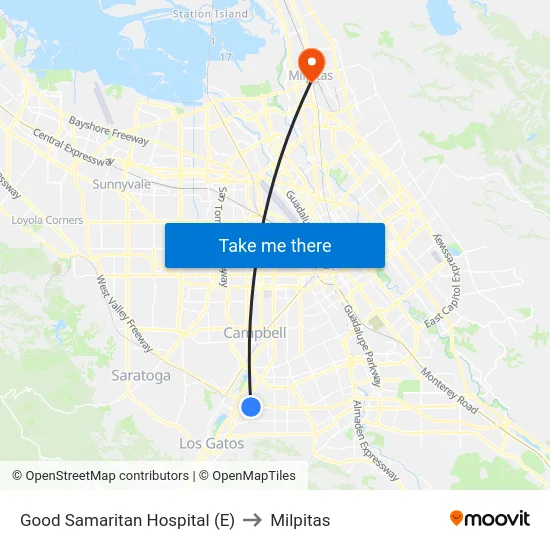 Good Samaritan Hospital (E) to Milpitas map
