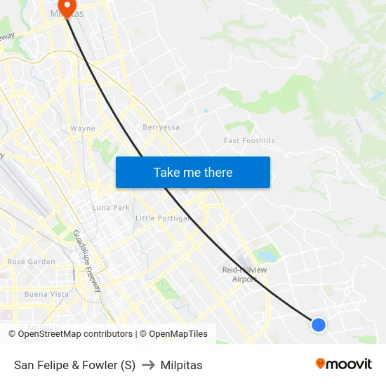 San Felipe & Fowler (S) to Milpitas map