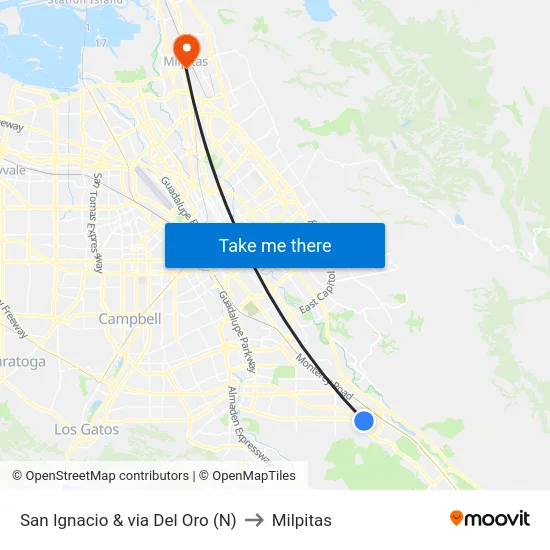 San Ignacio & via Del Oro (N) to Milpitas map
